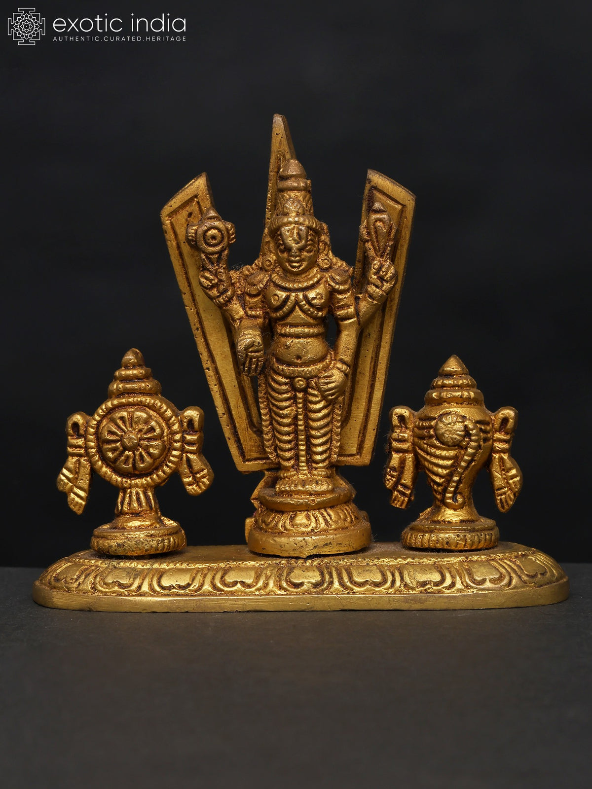 4" Tirupati Balaji Brass Statue with Vaishnava Symbols