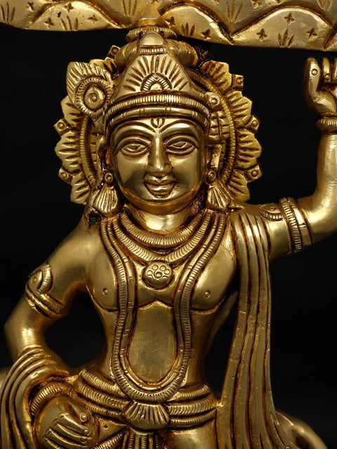 12" Lord Krishna Holding Govardhan Parvat on his Little Finger | Brass Statue