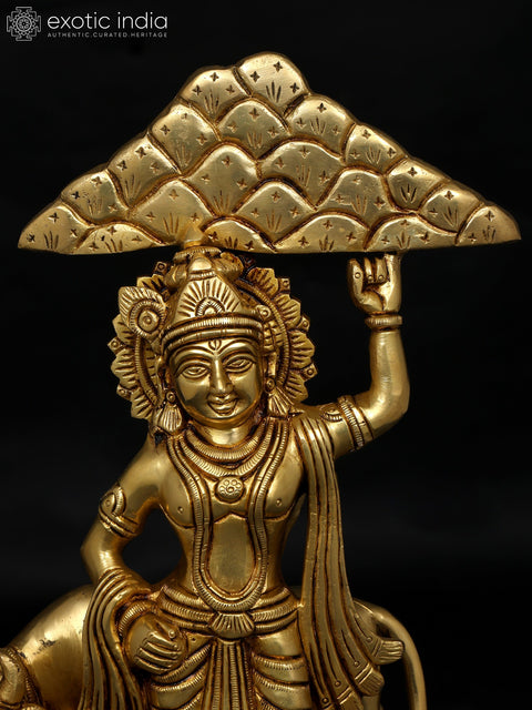 12" Lord Krishna Holding Govardhan Parvat on his Little Finger | Brass Statue