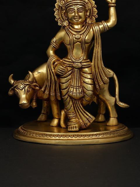 12" Lord Krishna Holding Govardhan Parvat on his Little Finger | Brass Statue