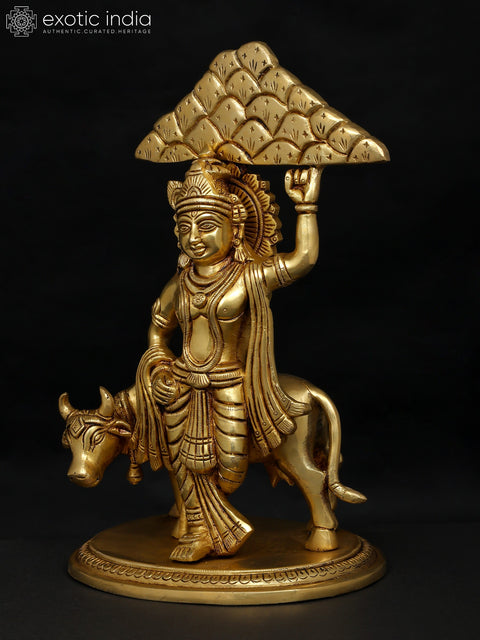 12" Lord Krishna Holding Govardhan Parvat on his Little Finger | Brass Statue