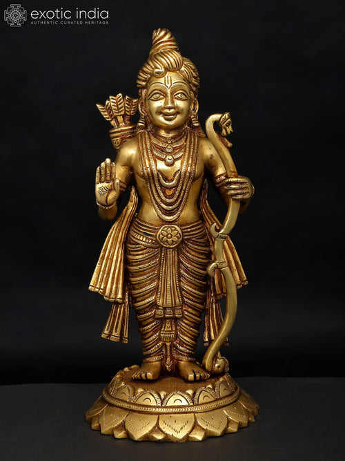 11" Standing Lord Rama Brass Statue in Blessing Gesture
