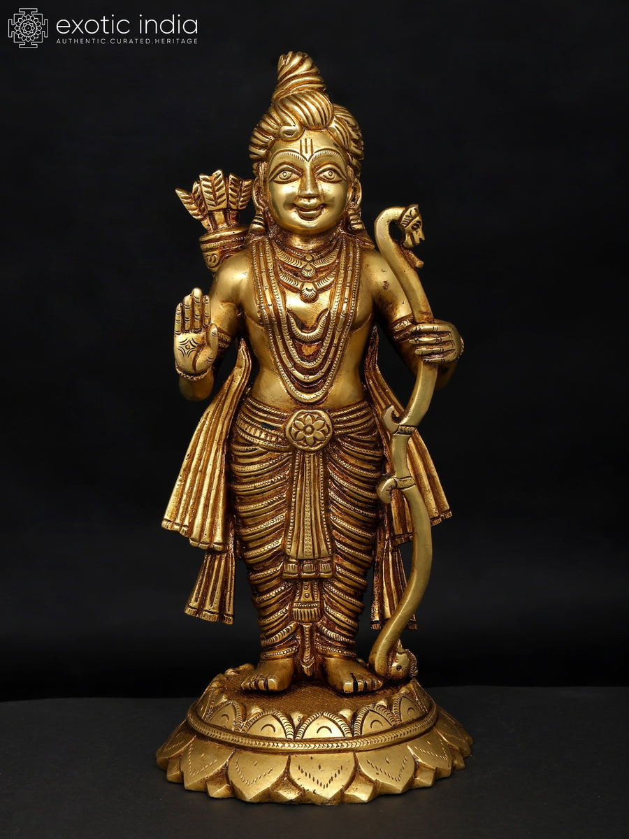 11" Standing Lord Rama Brass Statue in Blessing Gesture
