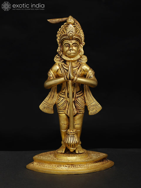 9" Standing Lord Hanuman in Namaskar Mudra | Brass Statue