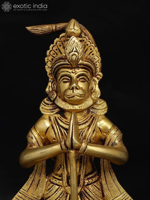 9" Standing Lord Hanuman in Namaskar Mudra | Brass Statue