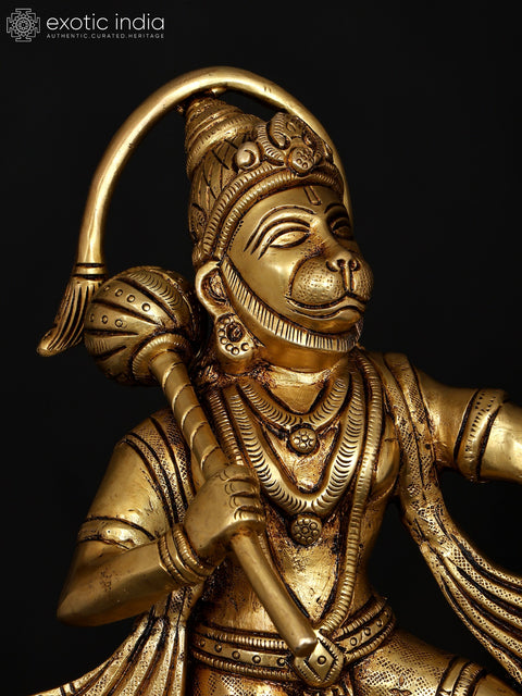 10" Standing Lord Hanuman Holding Mountain of Sanjivani Herbs | Brass Statue