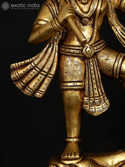 10" Standing Lord Hanuman Holding Mountain of Sanjivani Herbs | Brass Statue