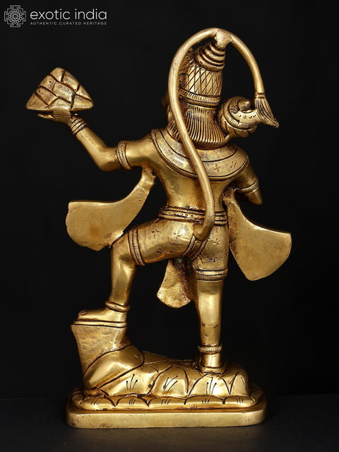 10" Standing Lord Hanuman Holding Mountain of Sanjivani Herbs | Brass Statue