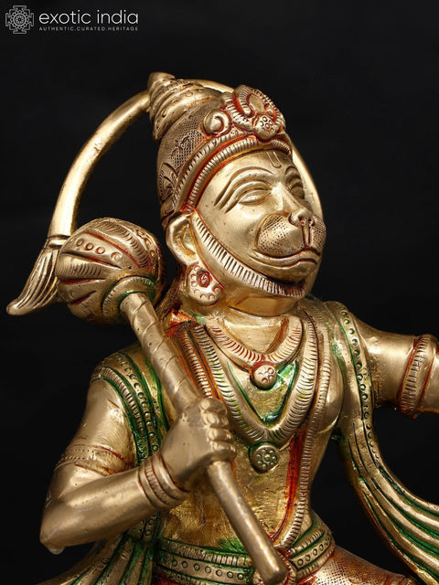 10" Standing Lord Hanuman Holding Mountain of Sanjivani Herbs | Brass Statue