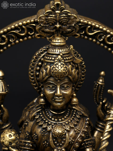 4" Small Superfine Goddess Rajarajeshvari Seated on Kirtimukha Throne | Brass Statue