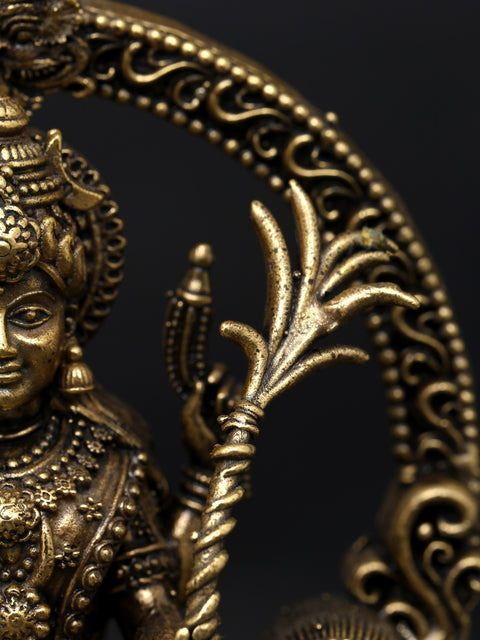 4" Small Superfine Goddess Rajarajeshvari Seated on Kirtimukha Throne | Brass Statue