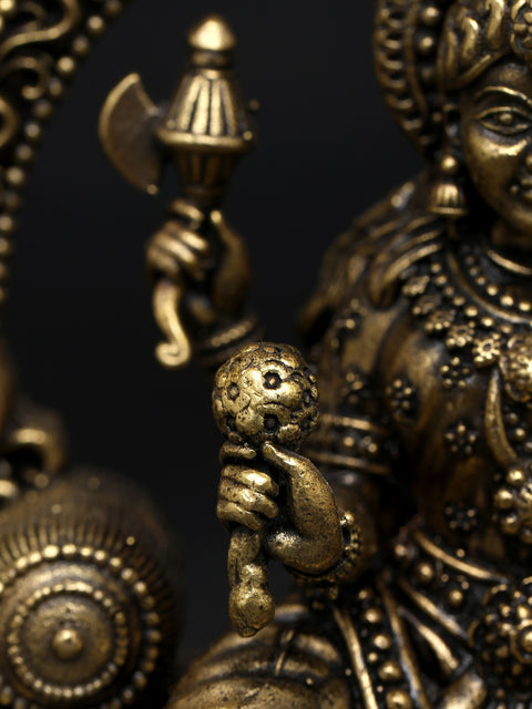 4" Small Superfine Goddess Rajarajeshvari Seated on Kirtimukha Throne | Brass Statue