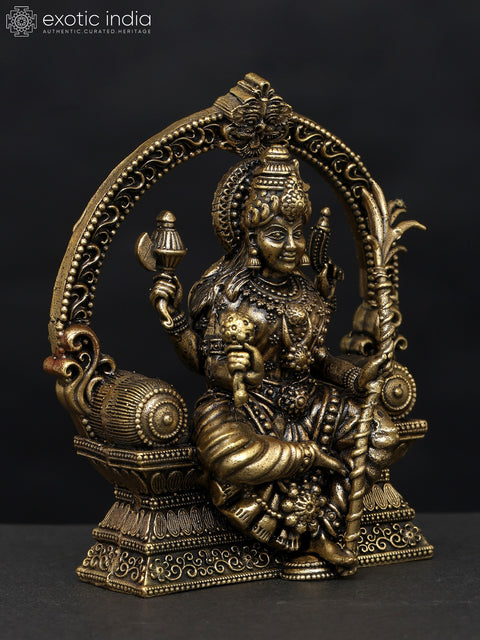 4" Small Superfine Goddess Rajarajeshvari Seated on Kirtimukha Throne | Brass Statue