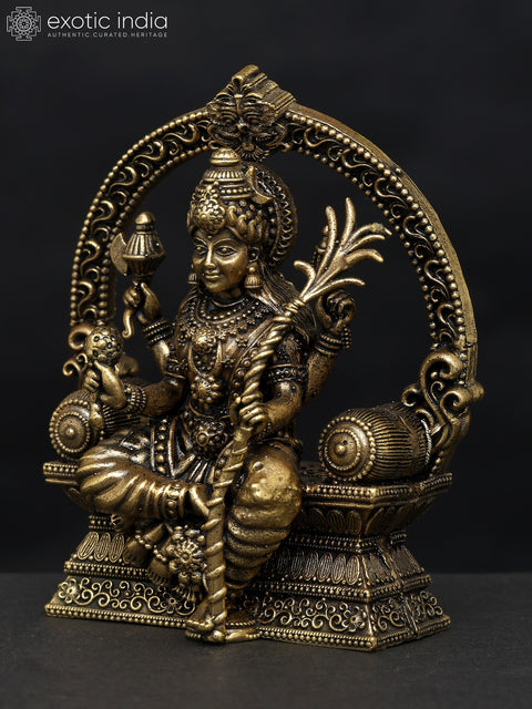 4" Small Superfine Goddess Rajarajeshvari Seated on Kirtimukha Throne | Brass Statue