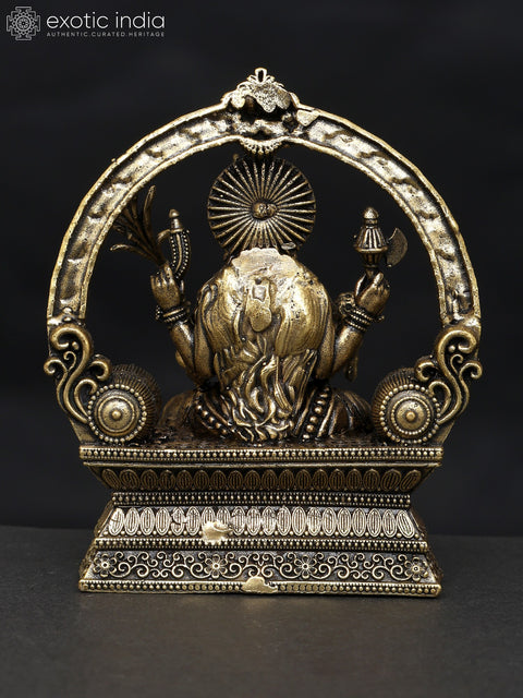 4" Small Superfine Goddess Rajarajeshvari Seated on Kirtimukha Throne | Brass Statue
