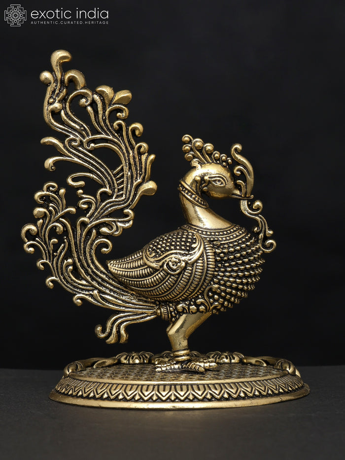 4" Small Superfine Peacock Brass Statue for Home Decor