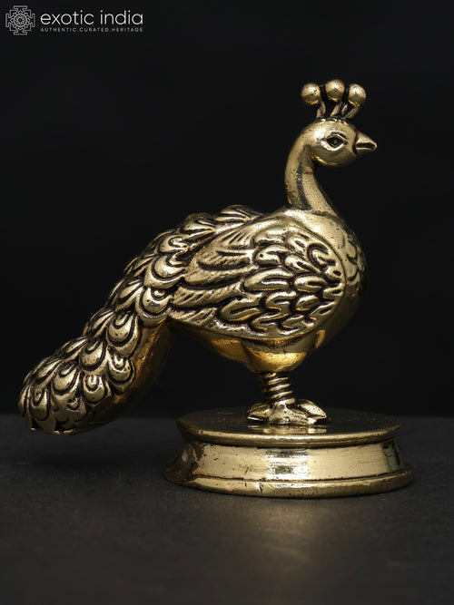 2" Handmade Brass Peacock Annam Statue for Home Decor