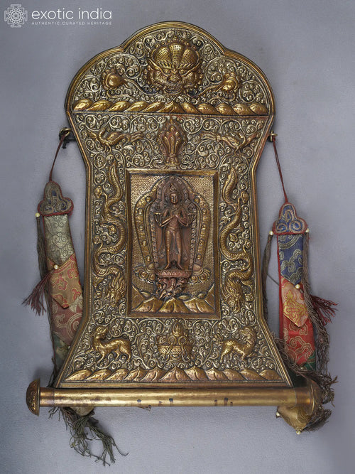 19" Brass Tibetan Lokeshvara Carving Wall Hanging