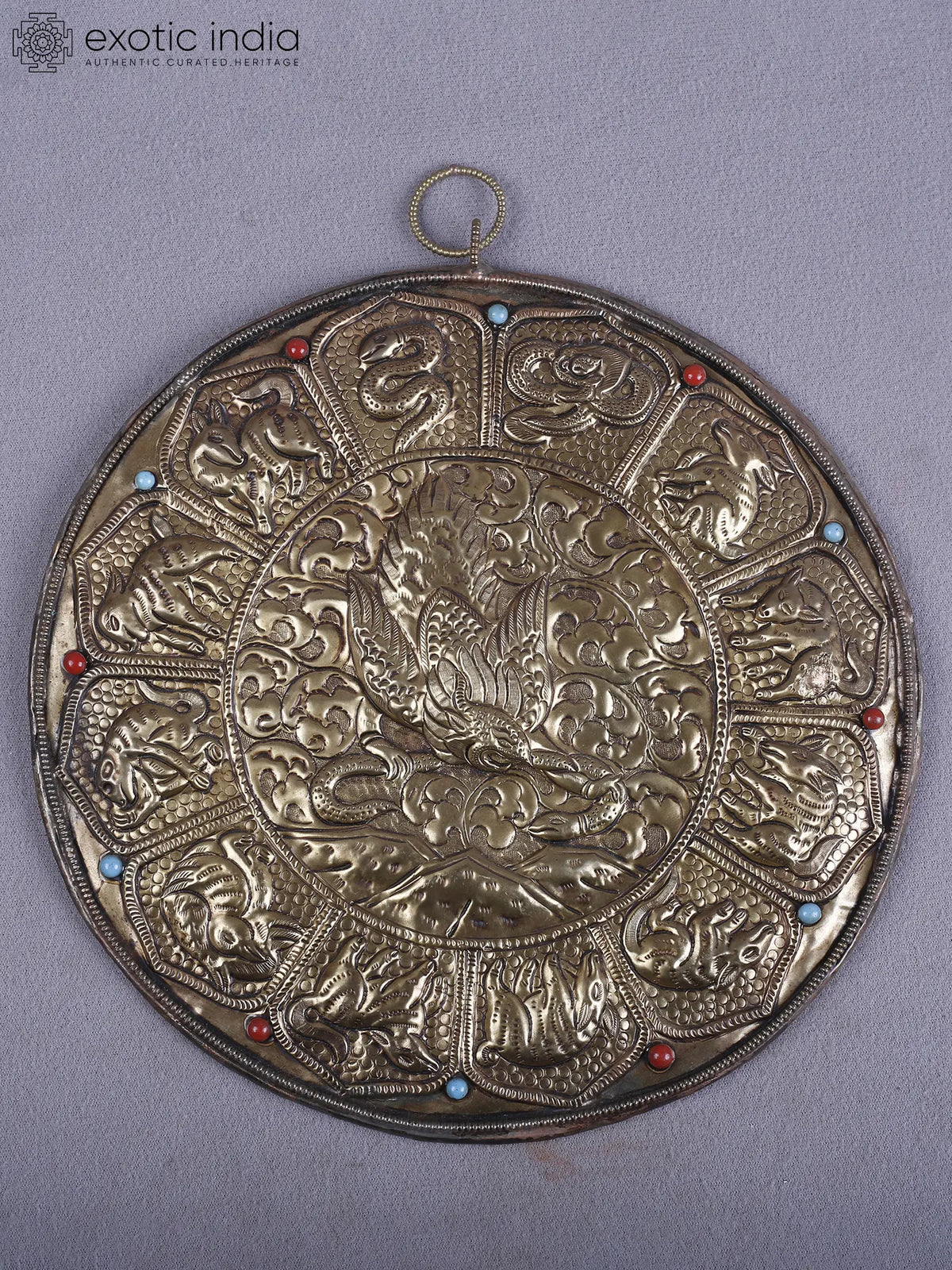 8" Tibetan Mandala With Garuda Chakra In Brass From Nepal | Buddhist Sculpture