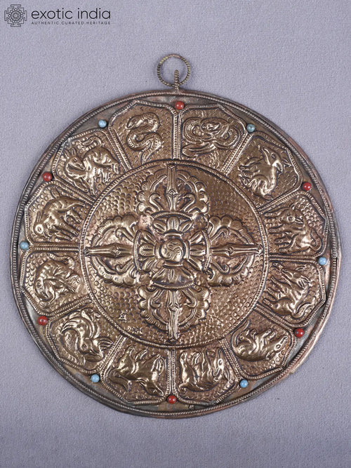 8" Brass Vishwa-Vajra Mandala Wall Hanging for Pooja