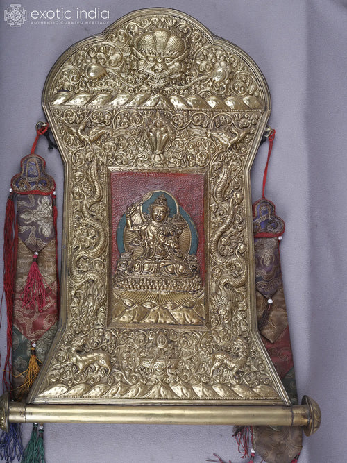 19" Brass Engraved Manjushree Thangka Wall Hanging Handmade