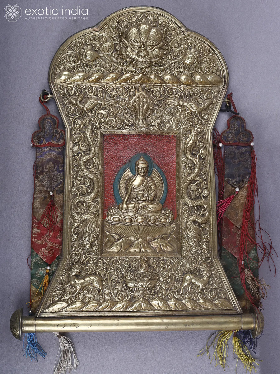 19" Handmade Brass Tibetan Buddha Engraved Wall Hanging