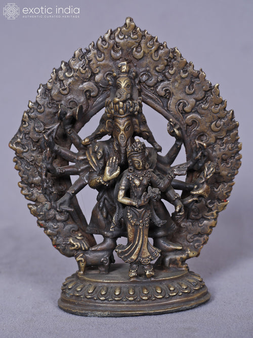 6" Brass Standing Lord Ganesha With Goddess Siddhi Statue