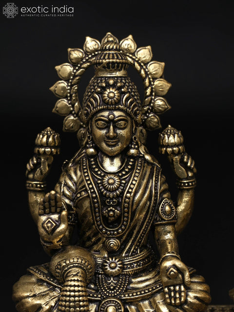 4" Small Superfine Blessing Lakshmi Ganesha Pair in Brass
