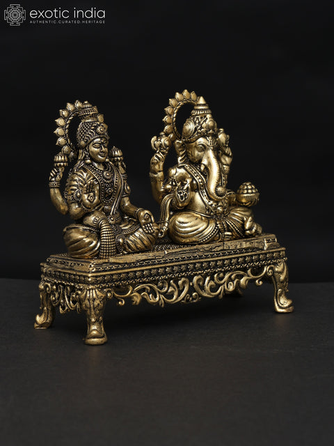 4" Small Superfine Blessing Lakshmi Ganesha Pair in Brass