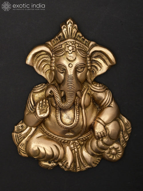 7" Brass Blessing Ganesha Wall Hanging Statue
