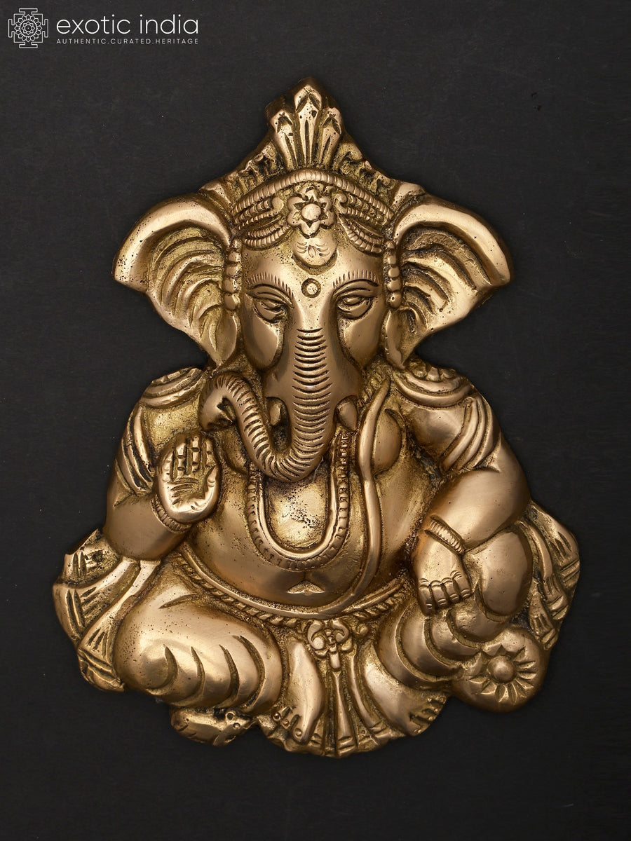 7" Brass Blessing Ganesha Wall Hanging Statue