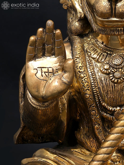 36" Large Sitting Lord Hanuman in Blessing Gesture | Brass Statue