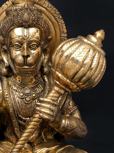 36" Large Sitting Lord Hanuman in Blessing Gesture | Brass Statue