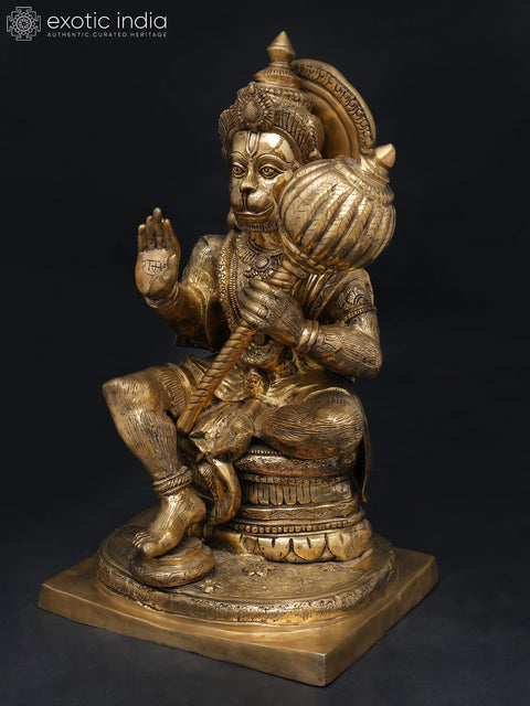 36" Large Sitting Lord Hanuman in Blessing Gesture | Brass Statue