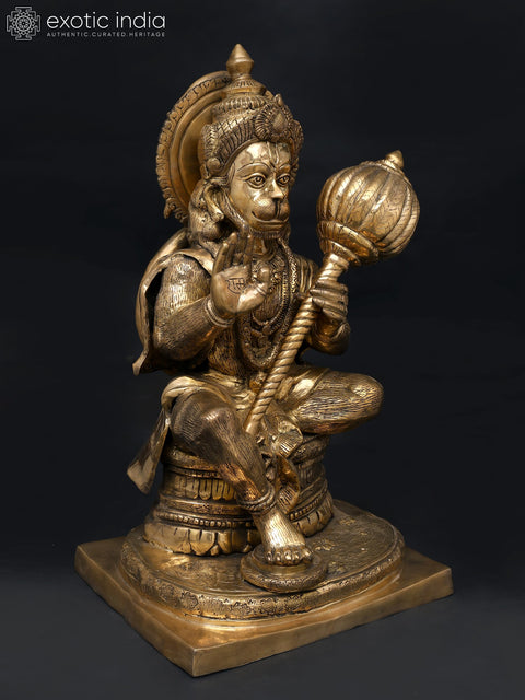36" Large Sitting Lord Hanuman in Blessing Gesture | Brass Statue
