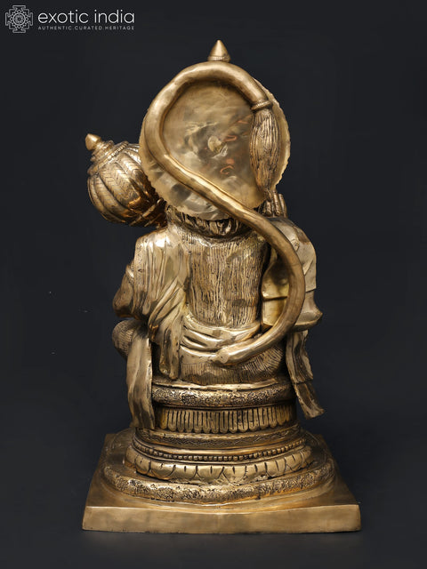 36" Large Sitting Lord Hanuman in Blessing Gesture | Brass Statue