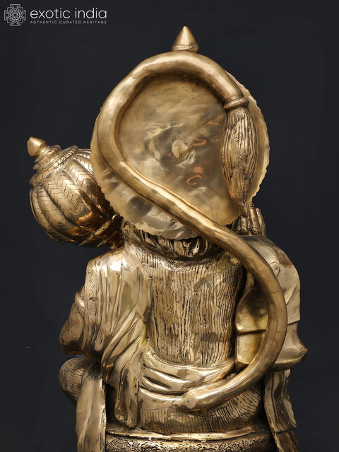 36" Large Sitting Lord Hanuman in Blessing Gesture | Brass Statue