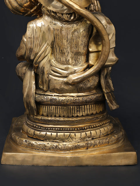 36" Large Sitting Lord Hanuman in Blessing Gesture | Brass Statue