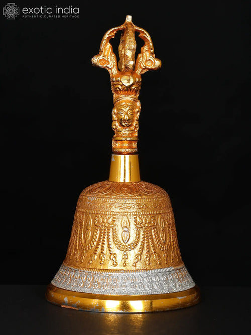 6" Handmade Buddhist Dorje Bell Brass Statue with Gold Plating