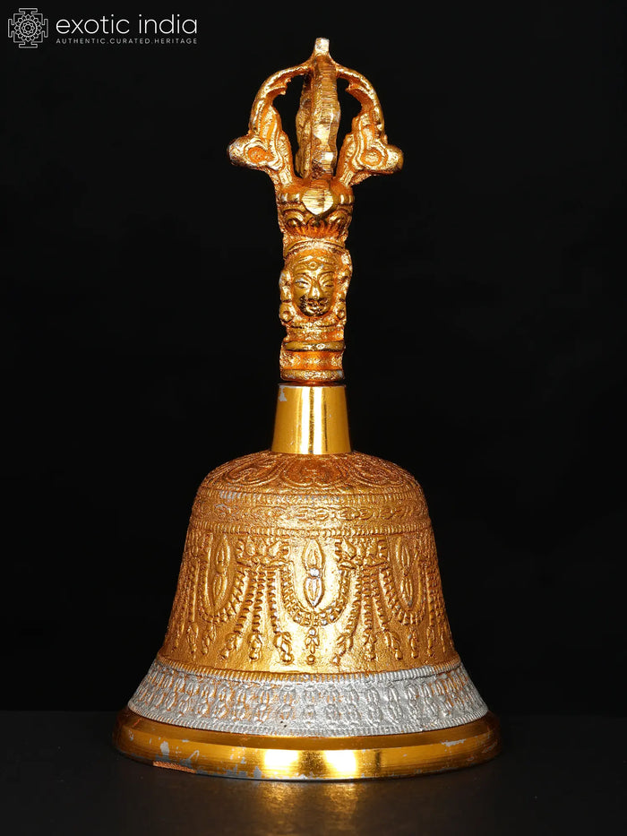 6" Handmade Buddhist Dorje Bell Brass Statue with Gold Plating