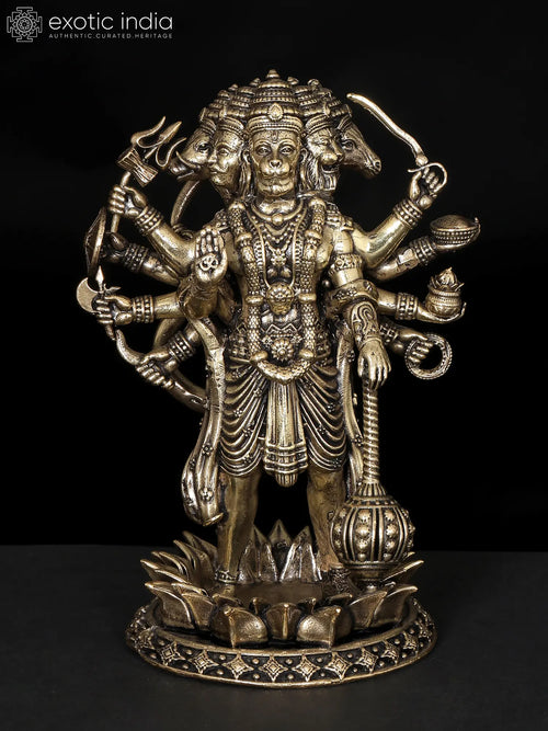 5" Superfine Ten Armed Panchamukhi Hanuman Brass Statue