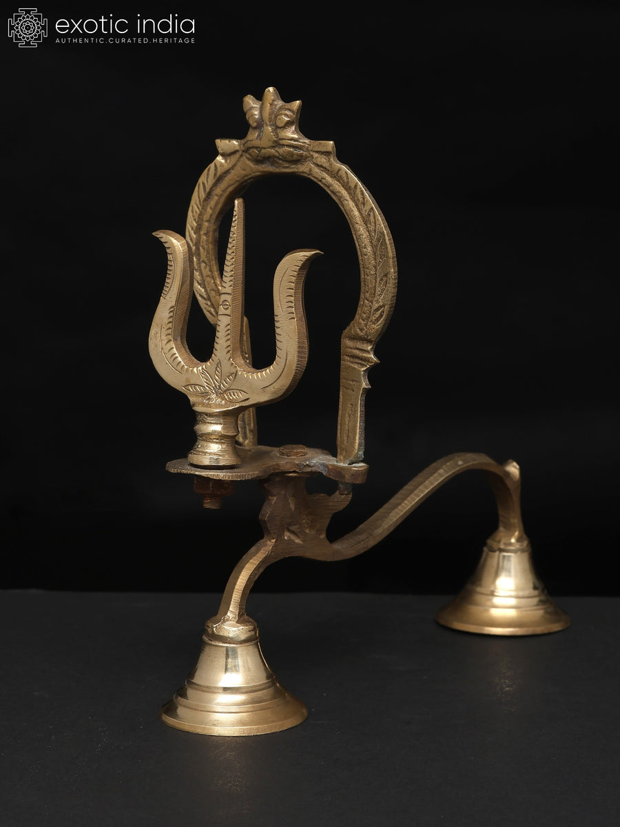 7" Brass Shodash Upachara Trishul Lamp for Pooja