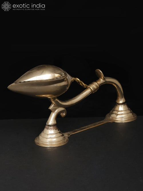 12" Brass Shankh Conch Arti Lamp for Pooja