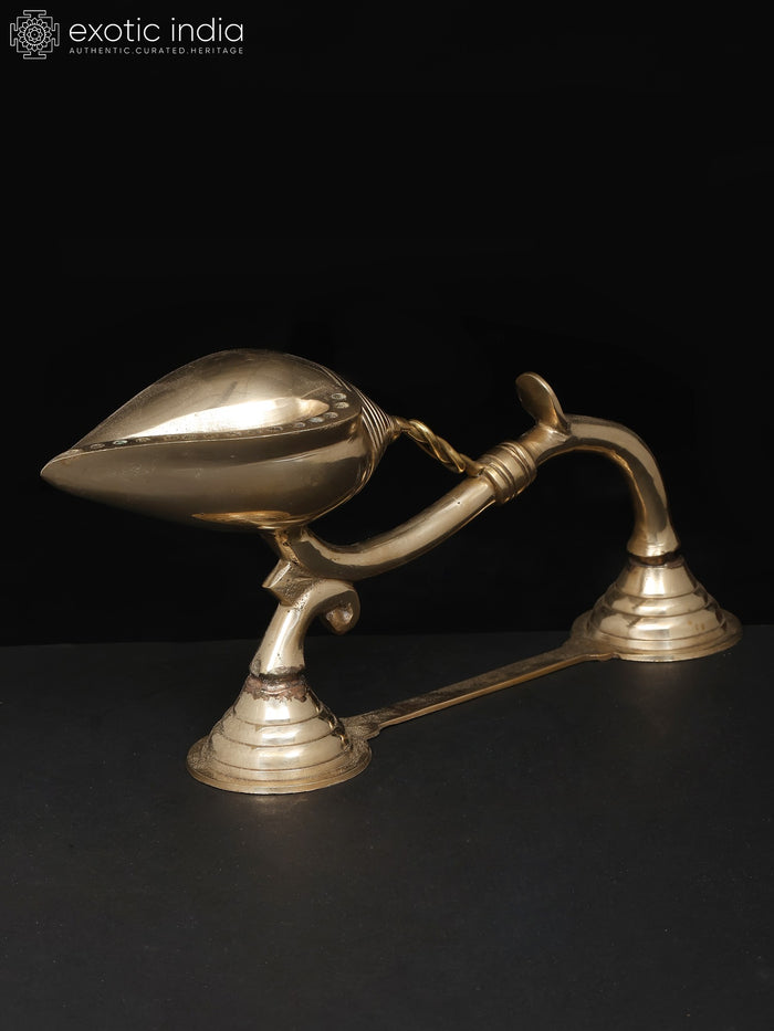 12" Brass Shankh Conch Arti Lamp for Pooja