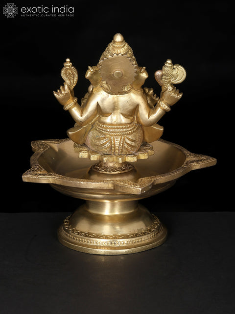 7" Five Wicks Ganesha Lamp in Brass