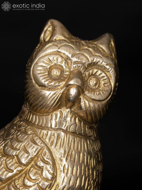 5" Decorative Brass Owl on Conch | Table Decor