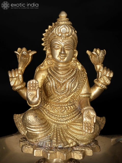8" Five Wicks Goddess Lakshmi Lamp in Brass
