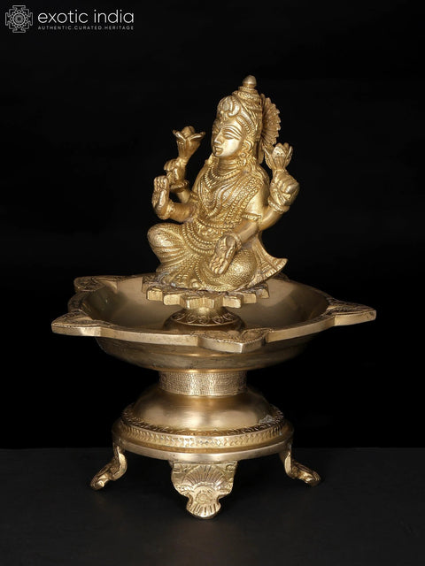 8" Five Wicks Goddess Lakshmi Lamp in Brass