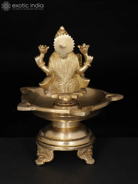 8" Five Wicks Goddess Lakshmi Lamp in Brass