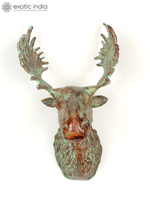 20" Brass Moose Head Wall Hanging for Home Decor